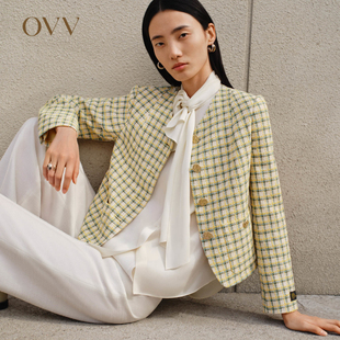OVV春夏热卖 意大利进口面料撞色格纹休闲夹克外套 女装