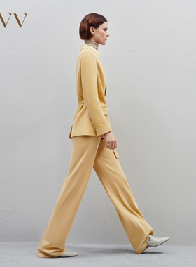 OVVOutlet秋冬新款女装针织羊毛不对称系带设计女套装西服外套