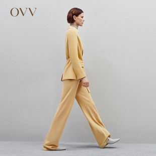 OVVOutlet秋冬新款 西服外套 女装 针织羊毛不对称系带设计女套装