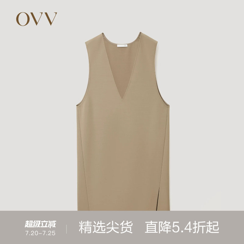 OVVOutlet秋冬热卖女装时尚深V领简约优雅羊毛背心连衣裙