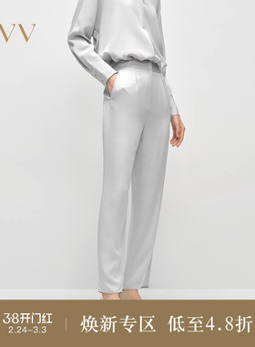 OVV2025春夏新款女装22MM双乔缎桑蚕丝简约休闲锥形裤