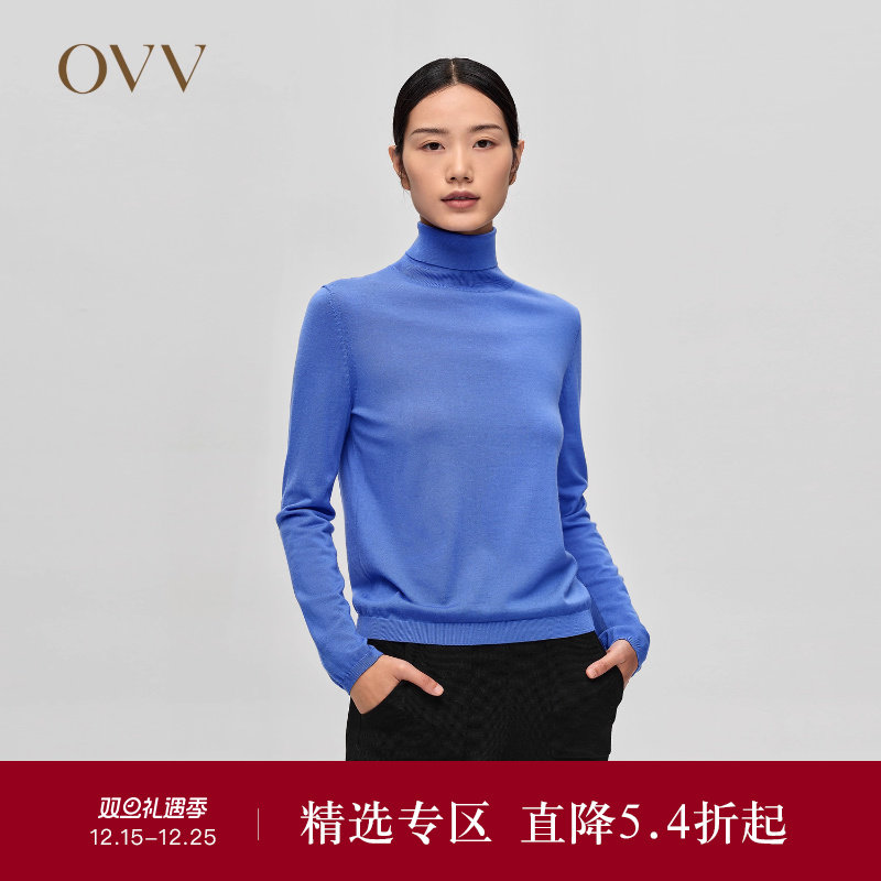 【可机洗黄金羊毛】OVVOutlet秋冬新款女装刺绣高领长袖针织