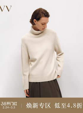 OVVOutlet秋冬热卖女装羊毛羊绒混纺可翻折高领长袖针织衫