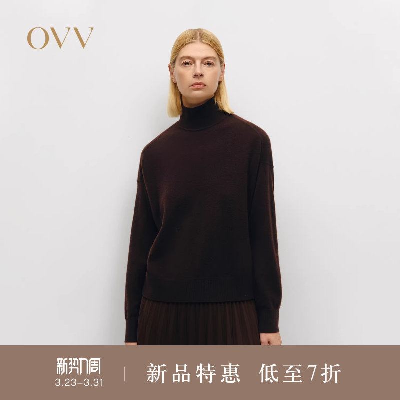 OVVOutlet秋冬热卖新款女装经典舒适宽松套头高领长袖针织羊