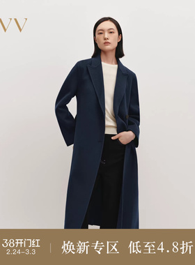 OVVOutlet秋冬热卖女装戗驳领休闲通勤保暖羊毛双面呢大衣