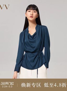【重磅真丝】OVV秋冬女装22姆米双乔荡领收腰长袖衬衫