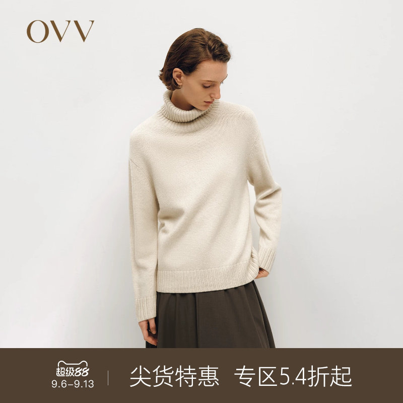 OVVOutlet秋冬热卖女装羊毛羊绒混纺可翻折高领长袖针织衫图片