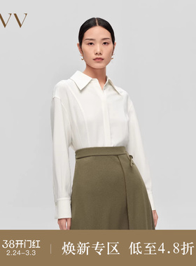 OVVOutlet秋冬新款女装醋酸收腰分割设计长袖休闲衬衫