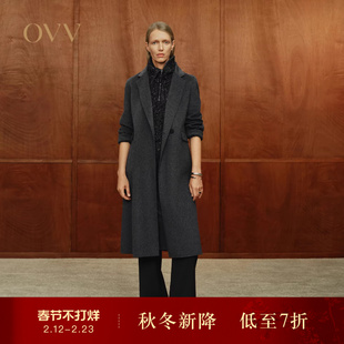 OVVOutlet秋冬热卖新款女装复古平驳领简约时尚保暖羊绒大衣