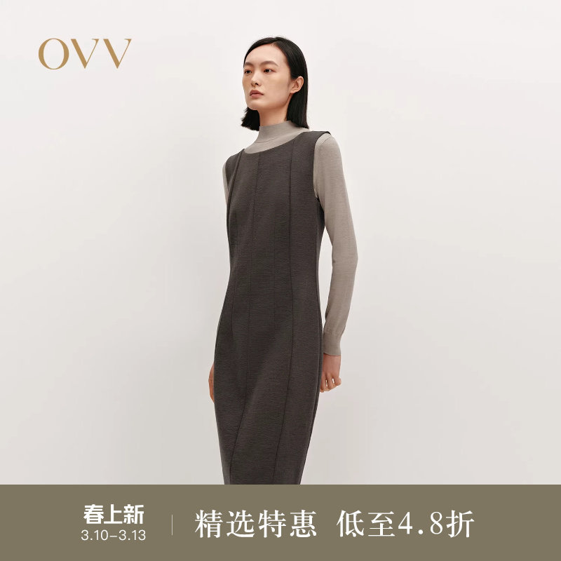 OVVOutlet秋冬热卖女装一字领背心裙针织羊毛休闲无袖连衣裙