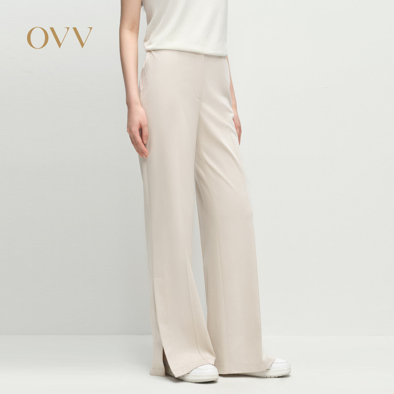 【高级运动系列】OVV2025春夏新款女装棉质开衩休闲裤