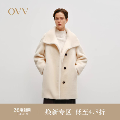 OVVOutlet秋冬热卖女装毛绒感经典单排扣舒适保暖休闲大衣