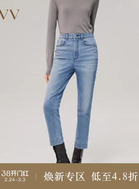 OVV Outlet秋冬女装意大利进口经典基础易搭浅蓝色牛仔裤