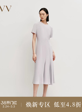 【日本进口三醋酸】OVVOutlet秋冬热卖女装短袖圆领A字连衣裙