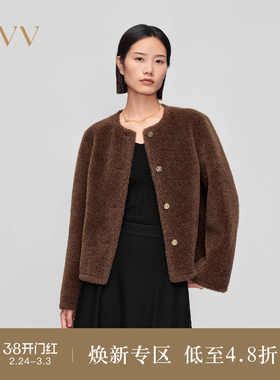 OVV秋冬热卖女装阿尔巴卡混纺羊毛经典圆领短款大衣外套