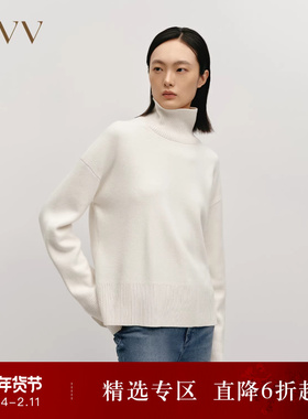 OVVOutlet秋冬热卖女装优雅时髦松弛长袖可翻折高领羊绒衫