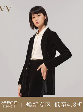 OVVOutlet秋冬女装日本进口光泽丝绒平驳领休闲套装西服