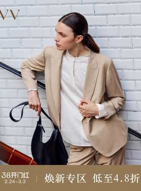 OVVOutlet秋冬新款女装一粒扣戗驳领休闲通勤羊毛套装西服外套