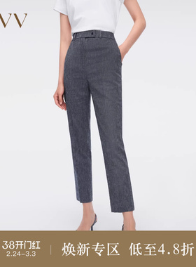 OVV春夏热卖女装韩国进口亚麻混纺面料九分烟管西裤