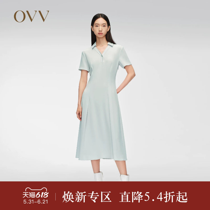 OVV春夏热卖女装优雅简约V领经典A字短袖连衣裙