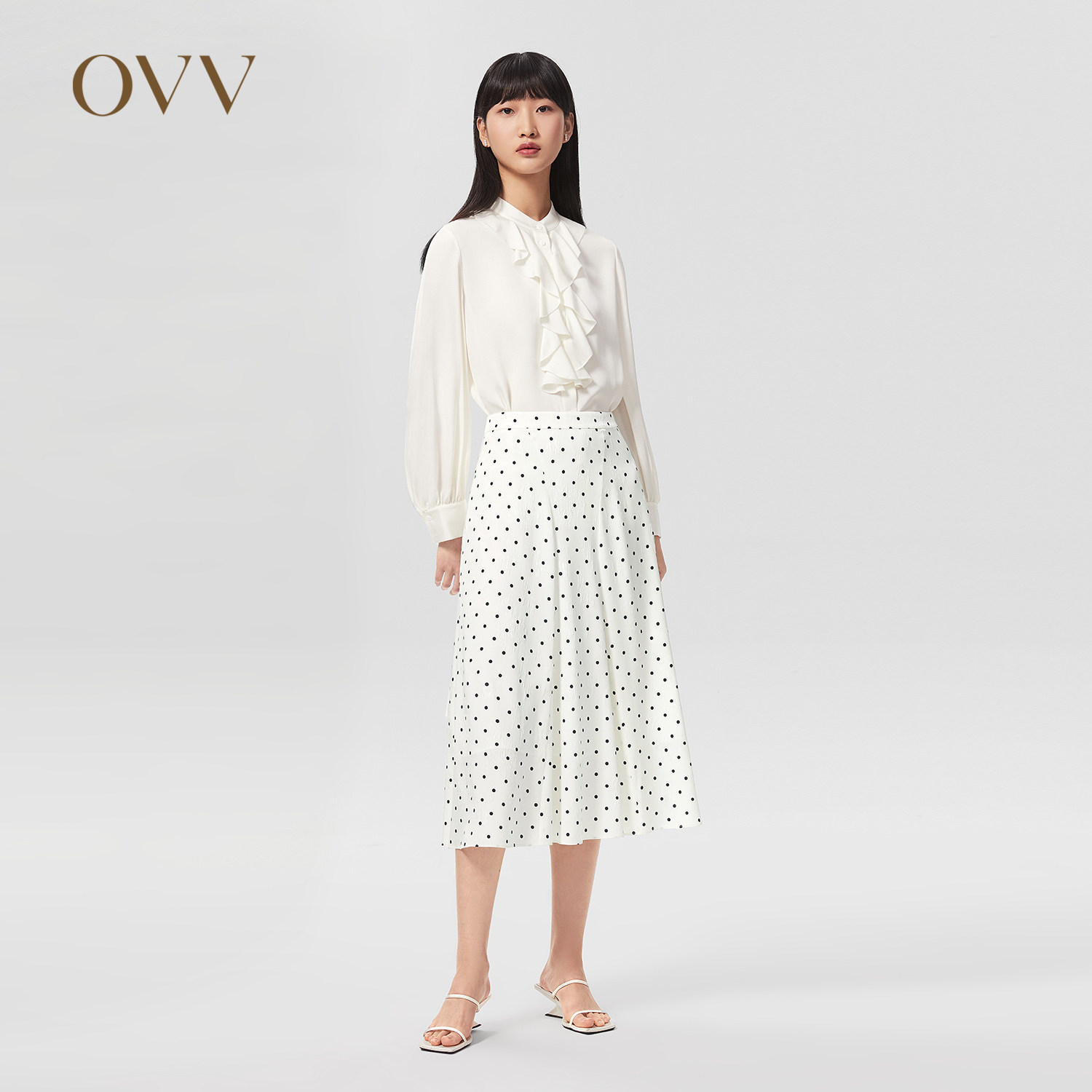 OVVOutlet【爱情而已同款】春夏热女装19MM桑波缎波点印花A字半裙,女装/女士精品,半身裙,淘宝优惠券,粉丝福利购,淘宝优惠卷
