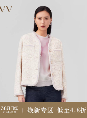 OVVOutlet秋冬新款女装优雅高贵经典粗花呢V领羽绒服外套