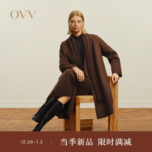 简约随附腰带围巾保暖羊毛双面呢大衣 女装 OVVOutlet秋冬热卖 新款