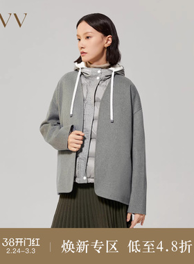 OVVOutlet秋冬女装落肩羊毛羊绒混纺轻薄夹克双面尼外套