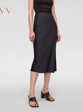 OVV春夏热卖女装优雅斜裁简约抽绳设计中长款半身裙