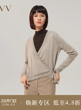 OVVOutlet秋冬女装经典舒适半斜襟围裹款式长袖针织衫羊绒衫