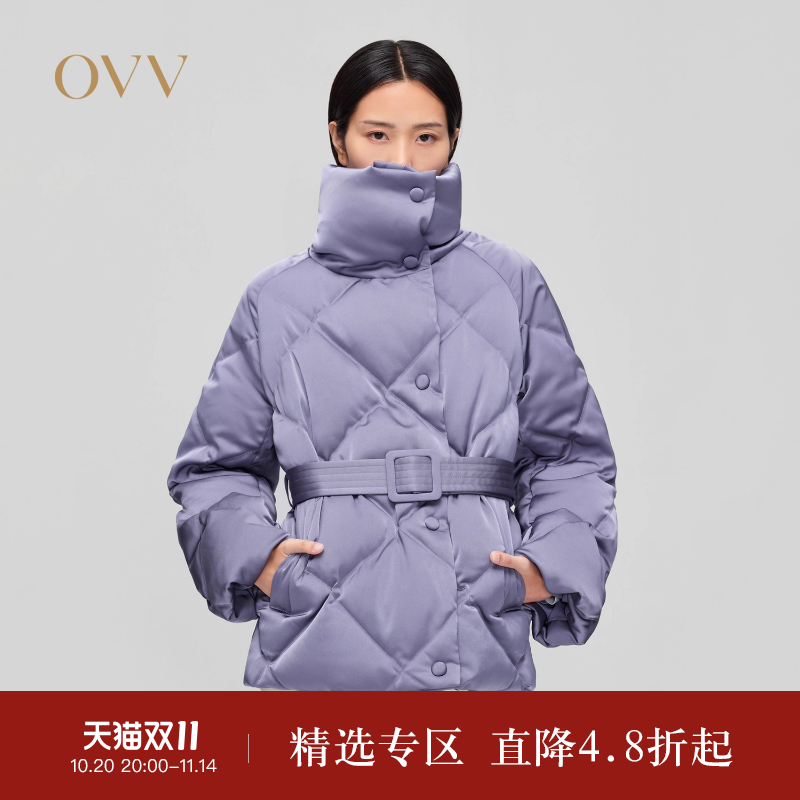 光泽面料 高领设计 鹅绒填充