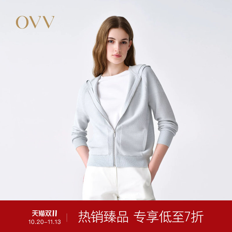 OVV2026春夏新款女装舒适亲肤休闲连帽针织开衫外套