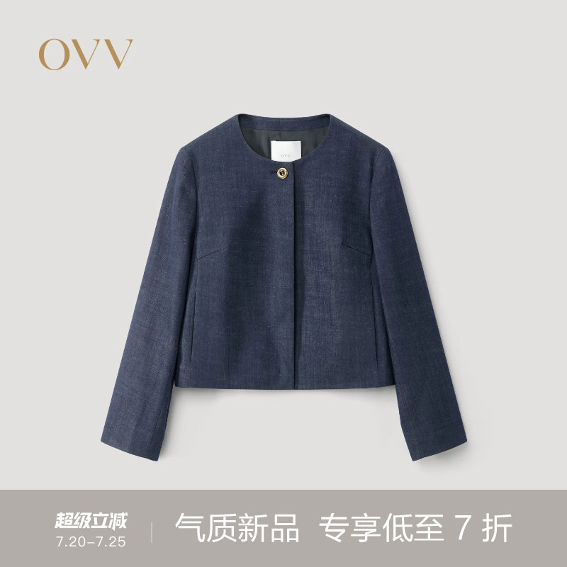 OVV2025春夏新款女装经典直筒版型圆领休闲夹克外套