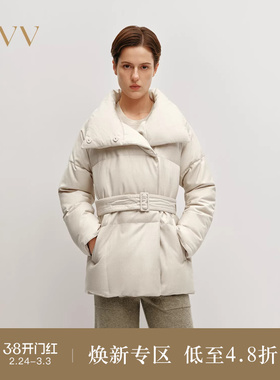 OVVOutlet秋冬热卖女装防风立领高级闪光薄花呢羽绒服外套