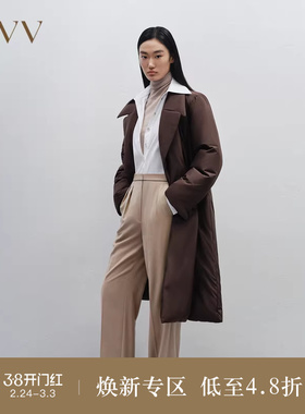 OVVOutlet秋冬新款女装优雅戗驳领双排扣长款大衣式羽绒服