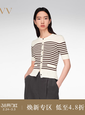 OVV春夏热卖女装简约修身罗纹条纹设计短袖针织衫
