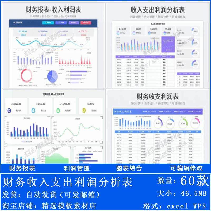 excel财务利润分析报表收入成本费用年度利润统计分析可视化图表