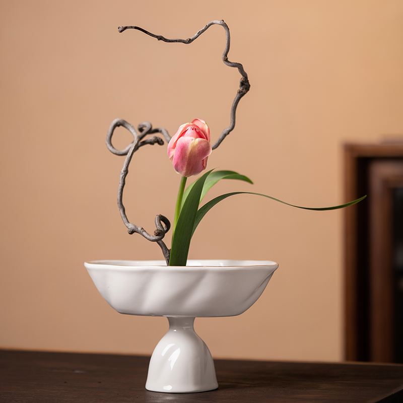 小原流花道剑山插花m器金边公主高脚器皿直立插花花器花盆花艺底