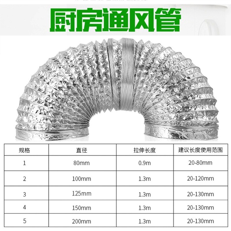 铝箔风管80/100/125r/150/200mm排风管伸缩罐道换气排气扇配件软