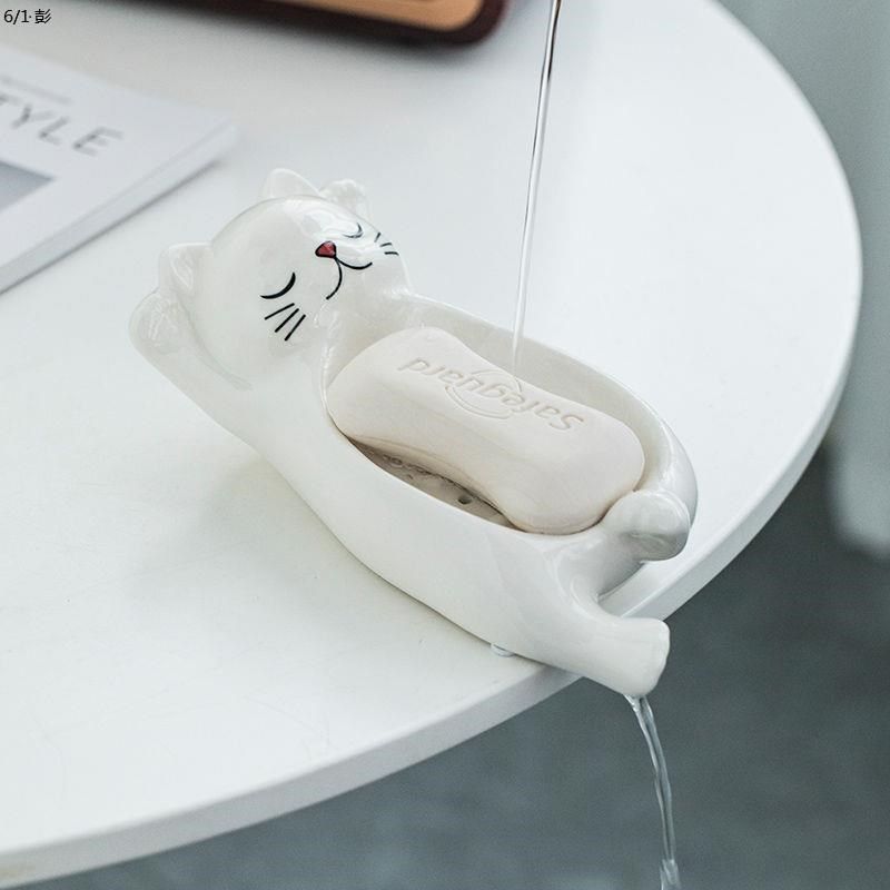 陶瓷卡通猫咪肥皂盒自沥水家用创意个性网红超萌香皂盒可爱置物架