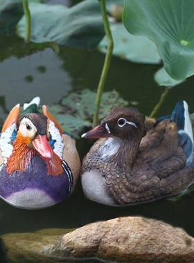 户外池塘庭院鸭子仿真鸳鸯树脂装饰摆件花园N鱼池水景浮水天鹅造