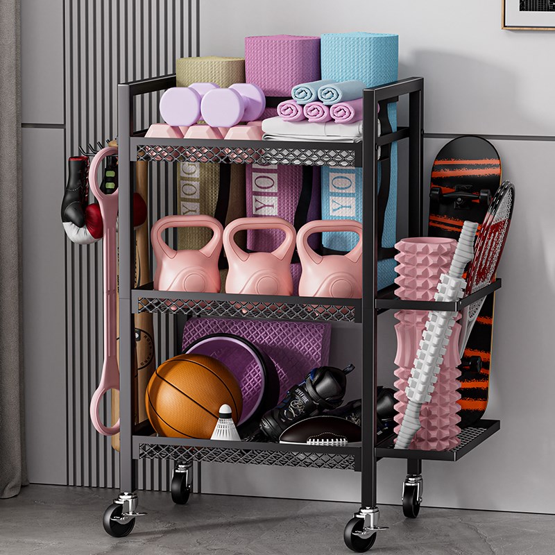 运动器材收纳f架家用可移动瑜伽垫泡沐轴哑铃收纳筐健身用品置物