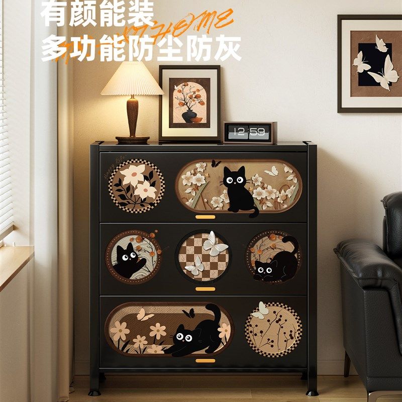 中古风客厅收纳柜入户靠墙鞋柜家用门口2025新款玄关置物多层鞋架,住宅家具,鞋柜,淘宝优惠券,粉丝福利购,淘宝优惠卷