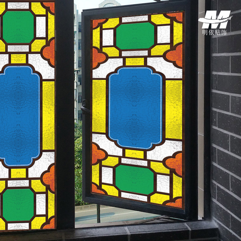 古典玻璃贴窗花磨砂贴静电免胶z自粘背胶阳台厨房隔断膜岭南满洲