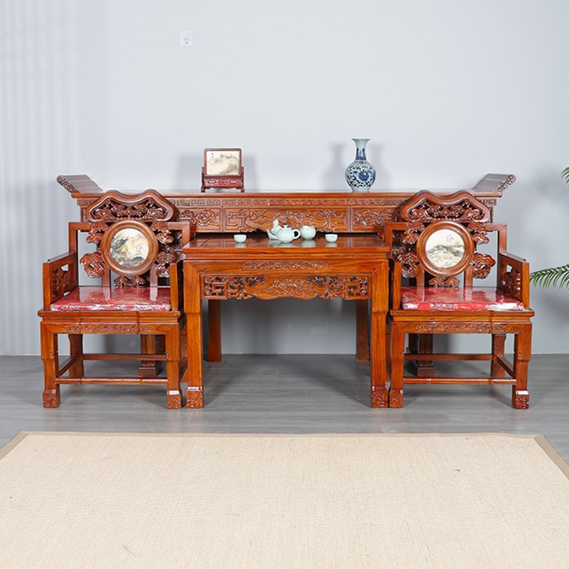 实木中堂六件套农村堂屋中式条案客厅榆木仿古家具T八仙桌供桌组