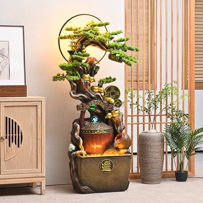 招财进宝风水轮高山流水落地摆件客厅电视柜旁水景观装饰乔迁礼物