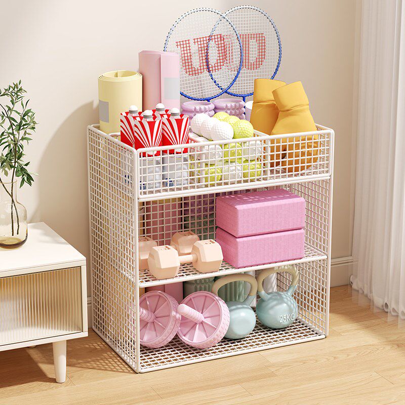 瑜伽垫收纳筐家用运动健身器材健身房哑铃器材收纳架羽毛球夹缝架