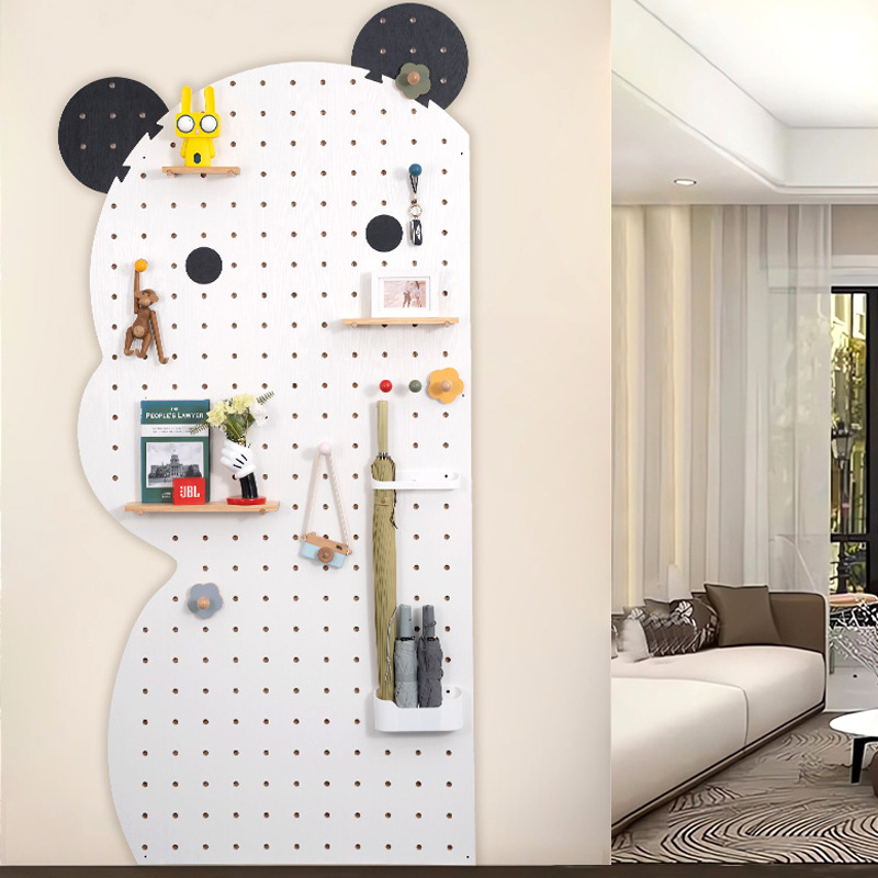 定制实木洞洞板入户玄关墙面收纳架木质置物架墙上储Z物柜展示架