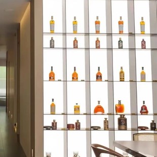 不锈钢酒柜装饰厨房置物架调味罐架杯架定制极简发光背板金属餐柜