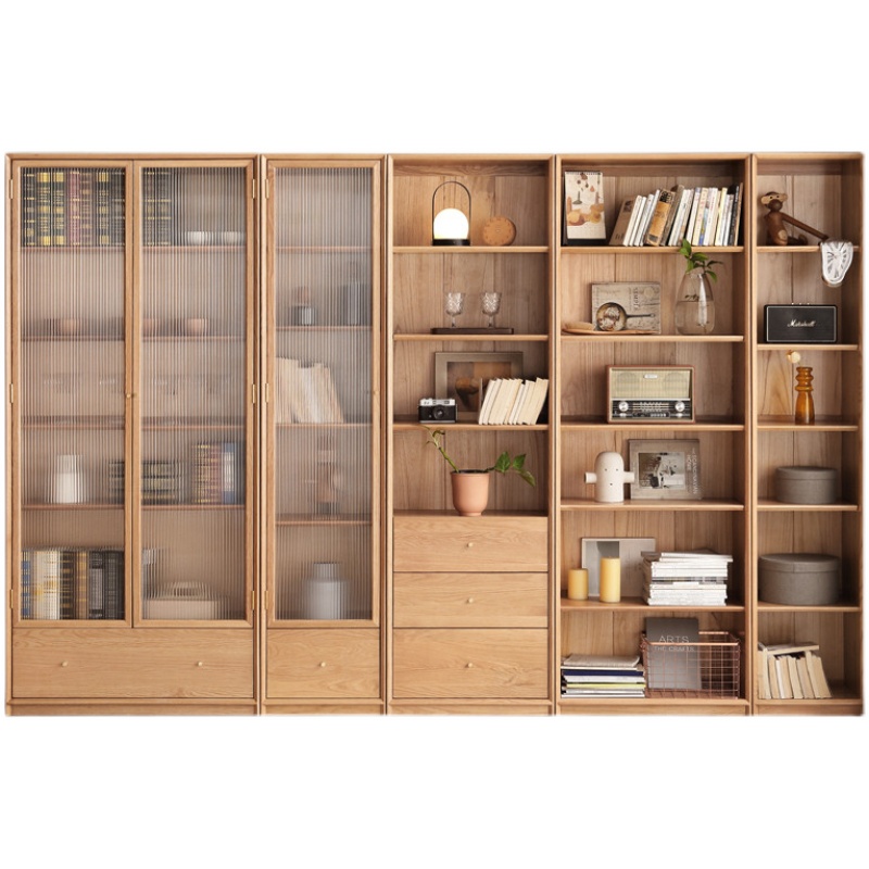 厂家直销实木防尘玻璃门书柜背景墙落地整K墙书架简约展示柜组合